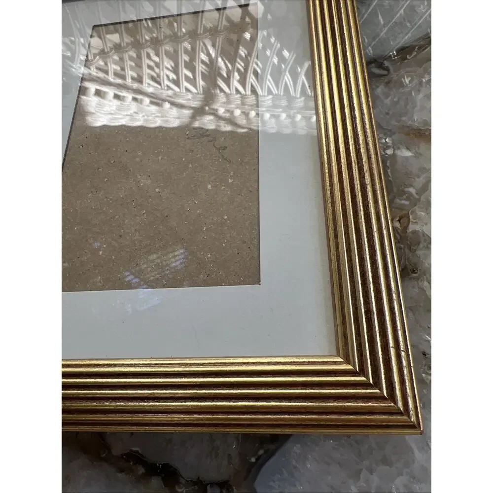 Vintage 1998 ECVC Gold Reeded Wood Picture Frame 5x7 Matted Mcm Office Decor NY